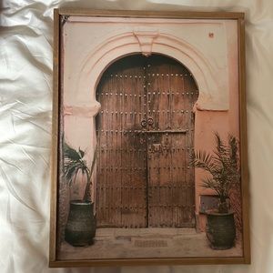 Pink rustic door print wooden frame